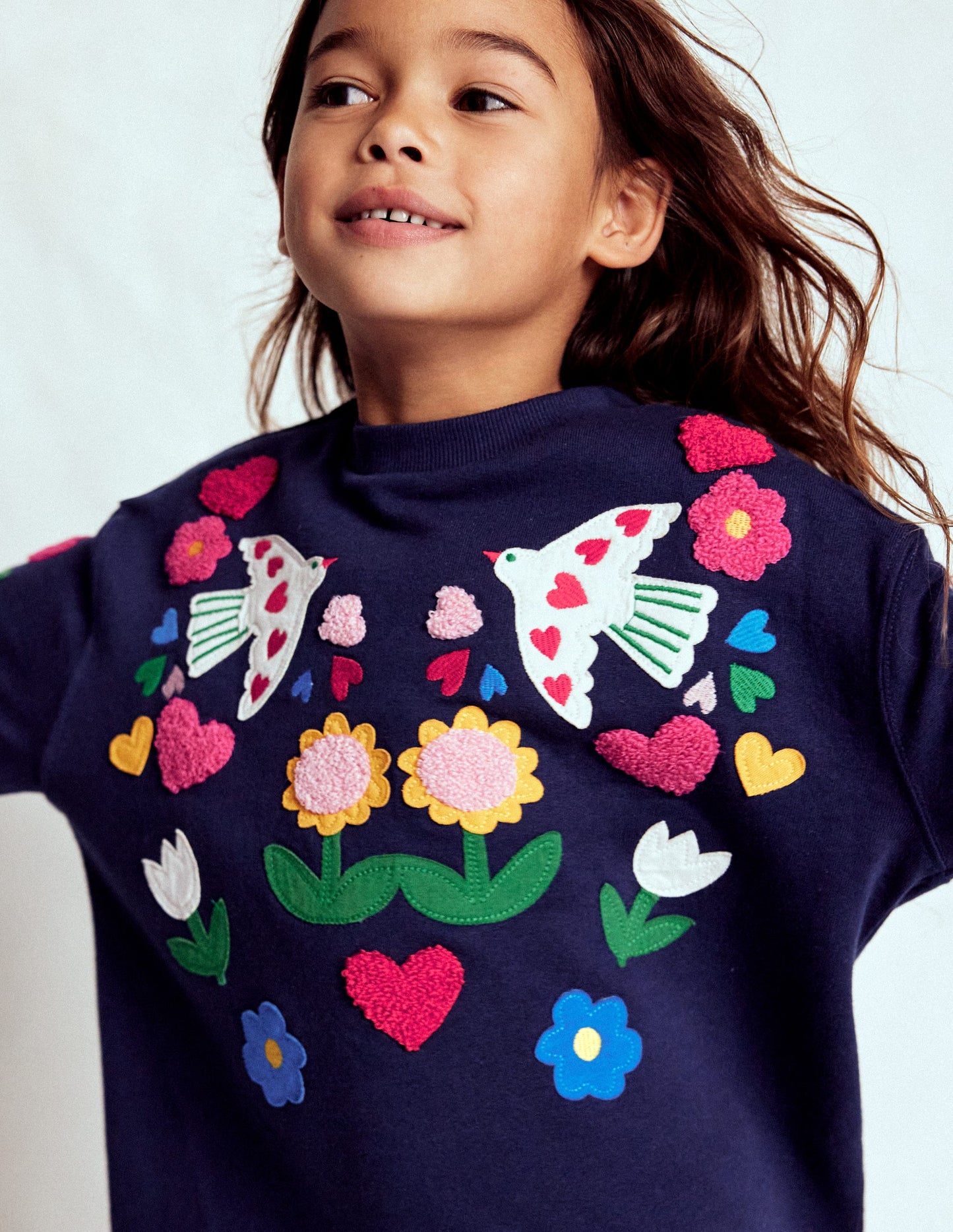 Robe-sweat décontractée-Oiseaux bleu marine universitaire