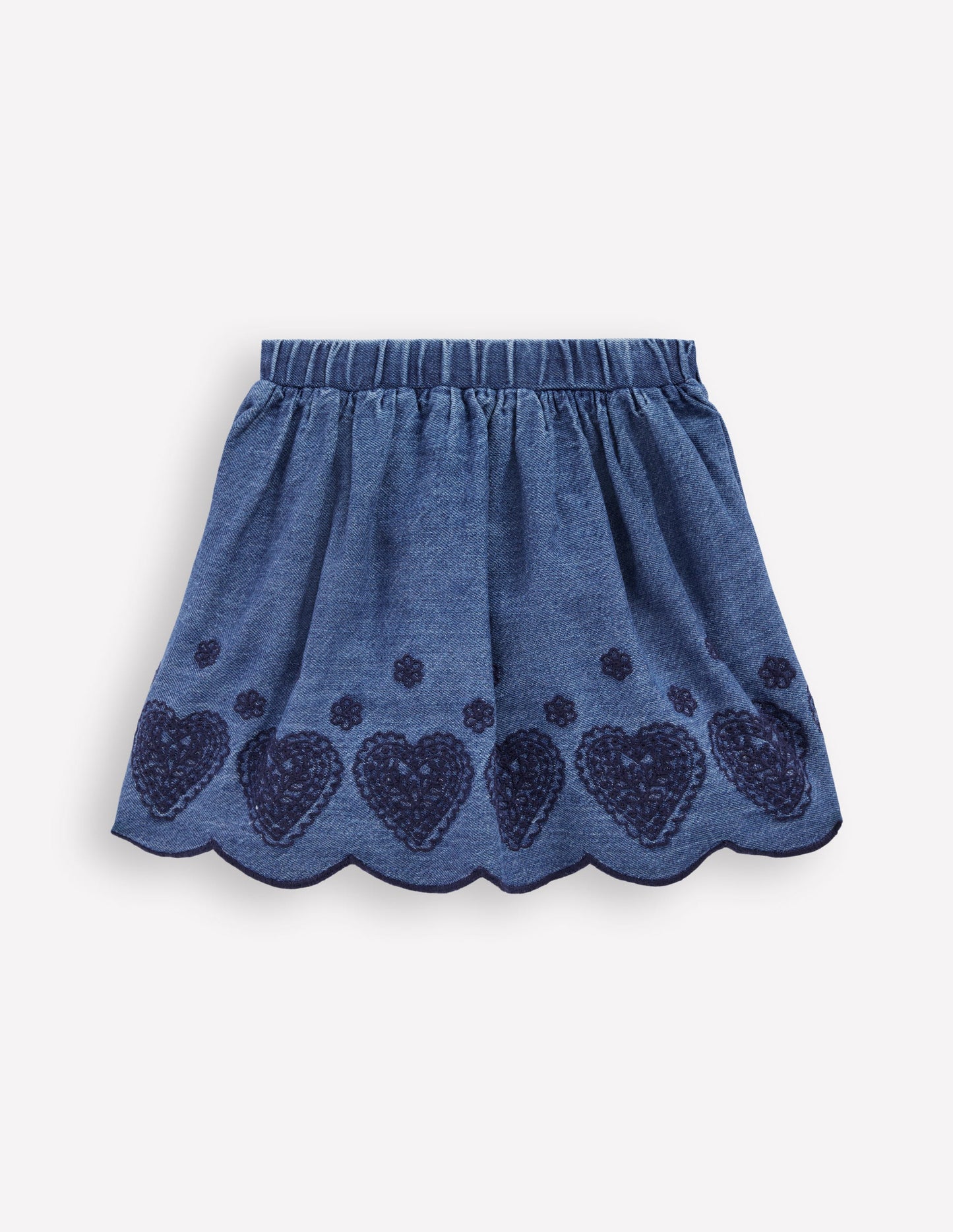 Jupe brodée à enfiler-Bleu chambray