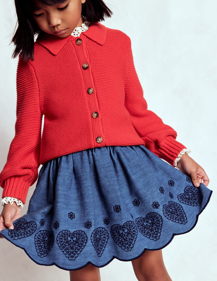 Bestickter Rock zum Hineinschlüpfen-Blauer Faux-Uni