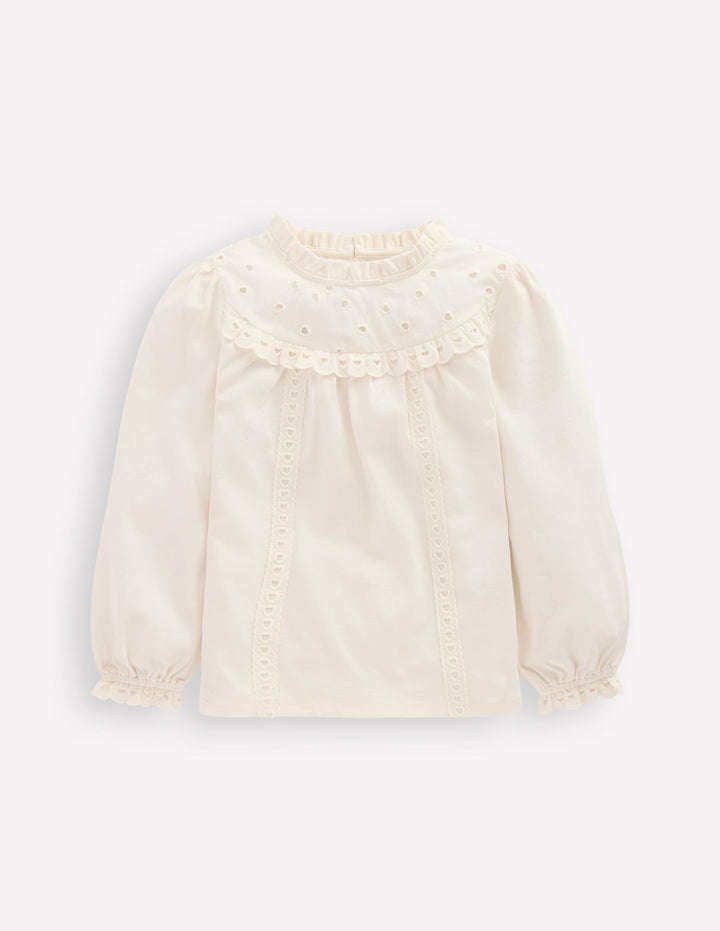 Top en jersey et broderie anglaise cœur-Ivoire doux