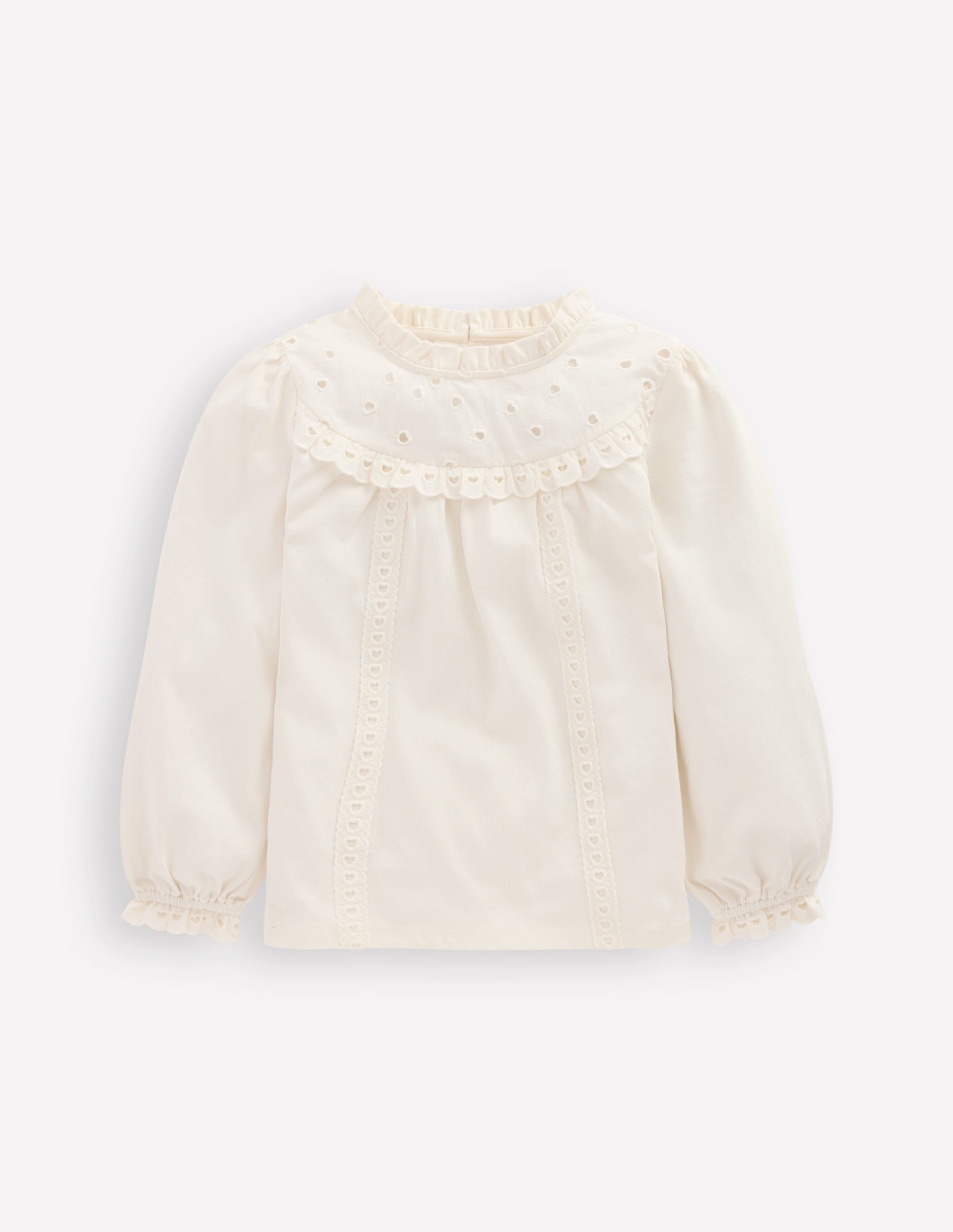 Top en jersey et broderie anglaise cœur-Ivoire doux - Image 1