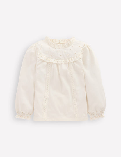 Top en jersey et broderie anglaise cœur-Ivoire doux-1