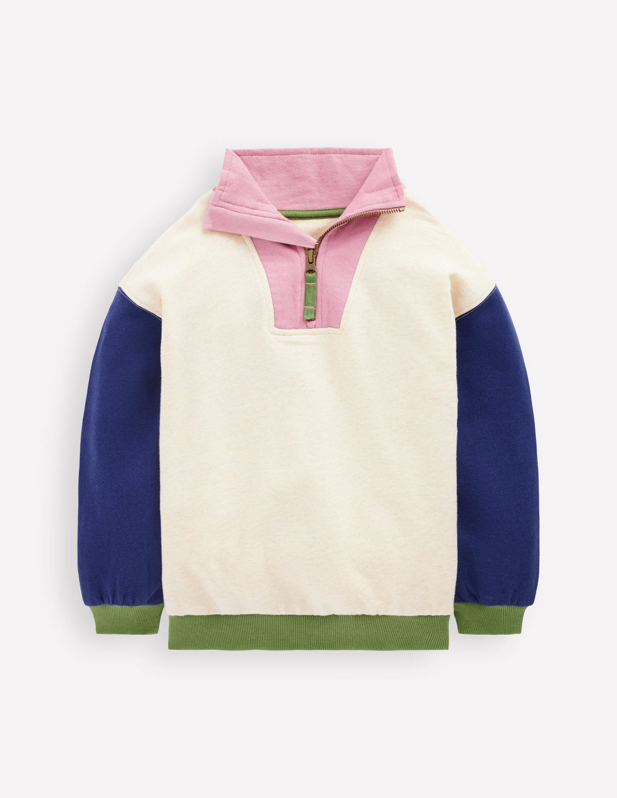 Sweatshirt mit Halbreißverschluss-Haferbeige meliert Blockfarben - Image 1