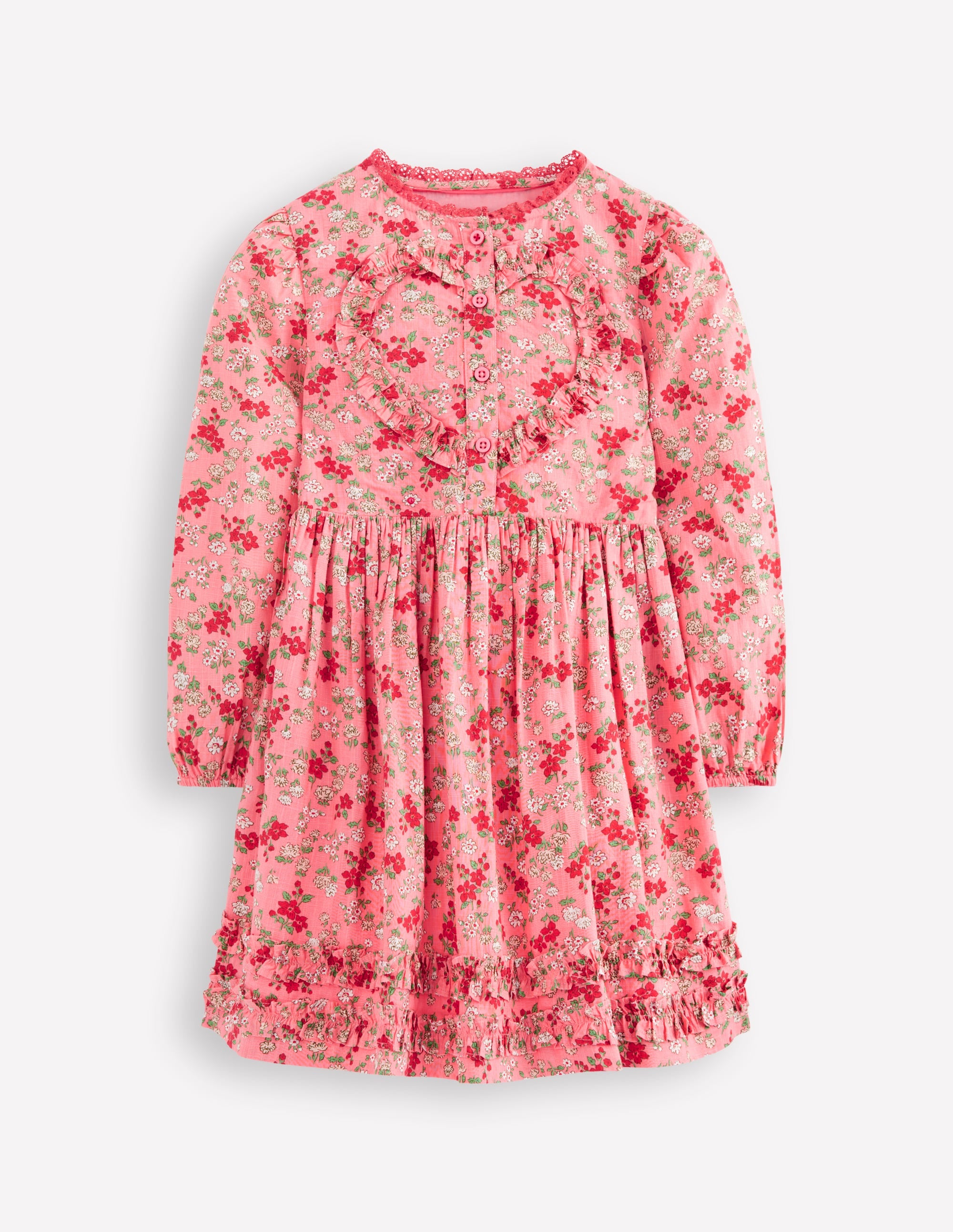 Hübsches Hemdblusenkleid mit Verzierungen-Lachsrosa Wiese Blumenmuster - Image 2
