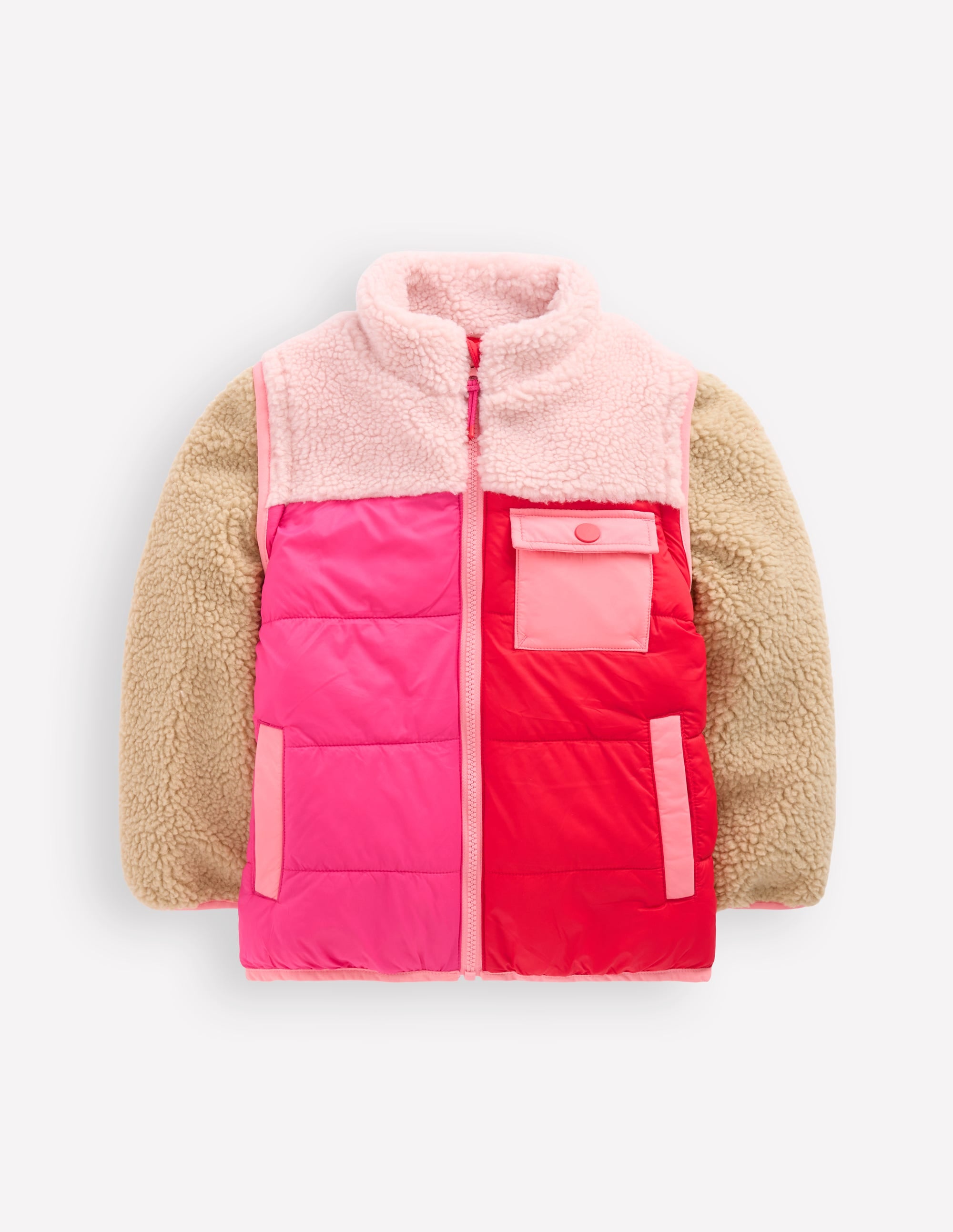 2-in-1 Jacke aus Teddyfell-Mix-Teddyfell Rosa Blockfarben - Image 2