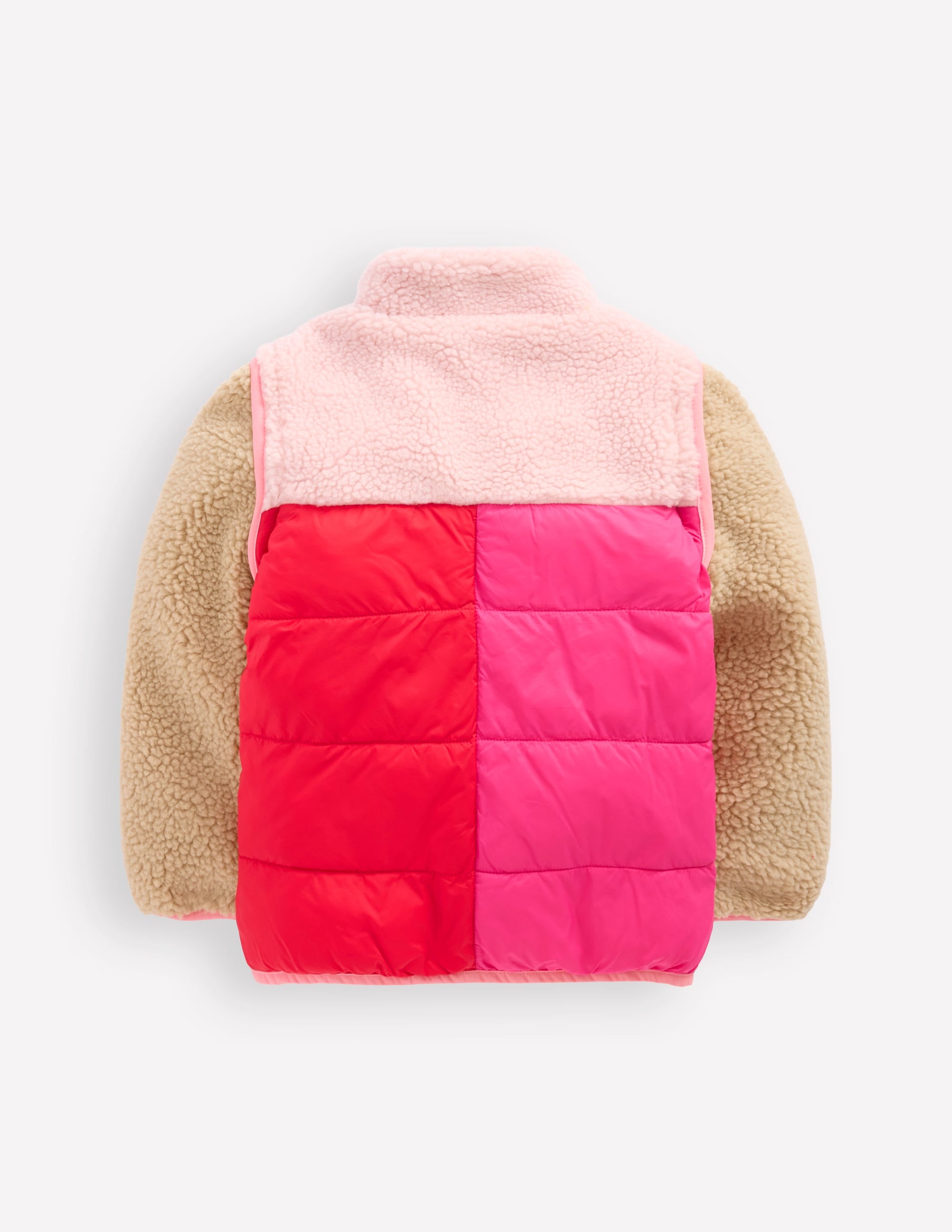 2-in-1 Jacke aus Teddyfell-Mix-Teddyfell Rosa Blockfarben - Image 3