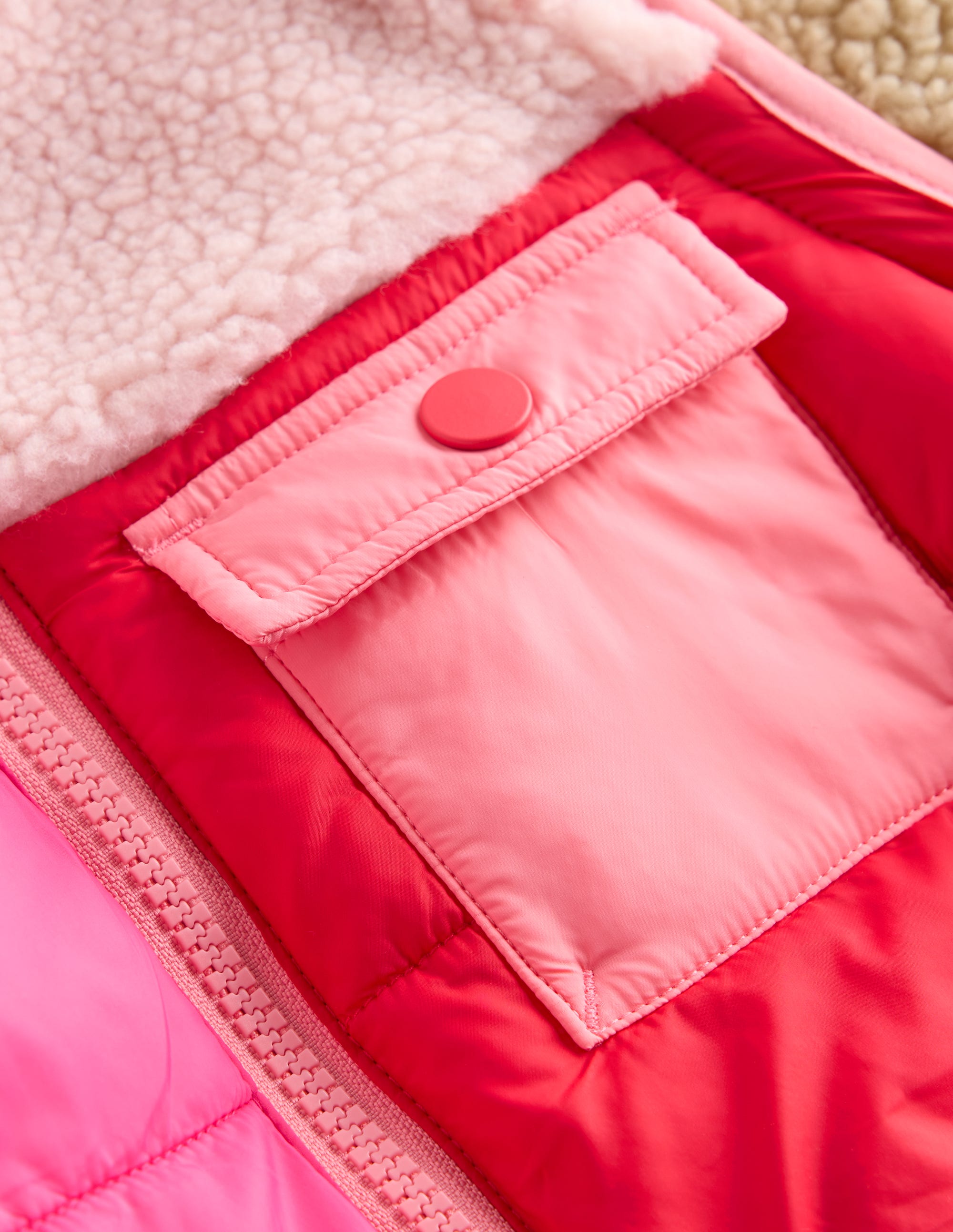 2-in-1 Jacke aus Teddyfell-Mix-Teddyfell Rosa Blockfarben - Image 4