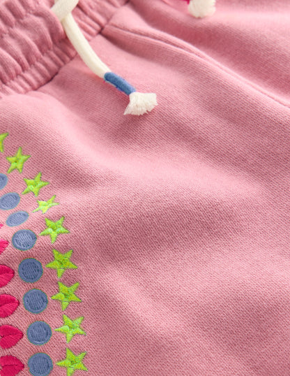 Bestickte Jogginghose mit leichtem Schlag-Rosa Schleier Stickerei-3