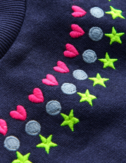 Besticktes Sweatshirt-Schuluniform-Marineblau Stickerei-3