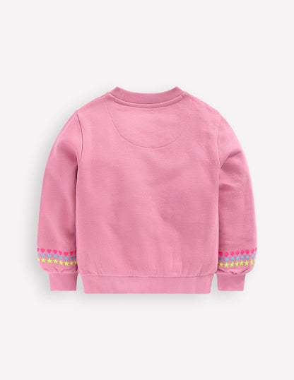 Besticktes Sweatshirt-Rosa Schleier Stickerei-2