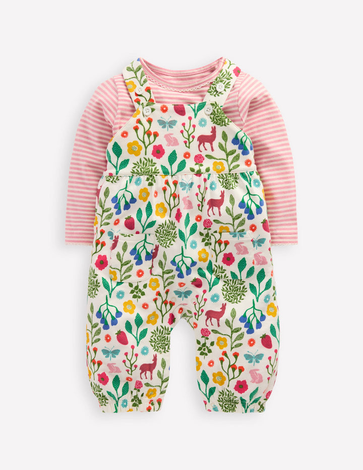 Jersey-Oberteil und Latzhose im Set-Naturweiß Waldspaziergang