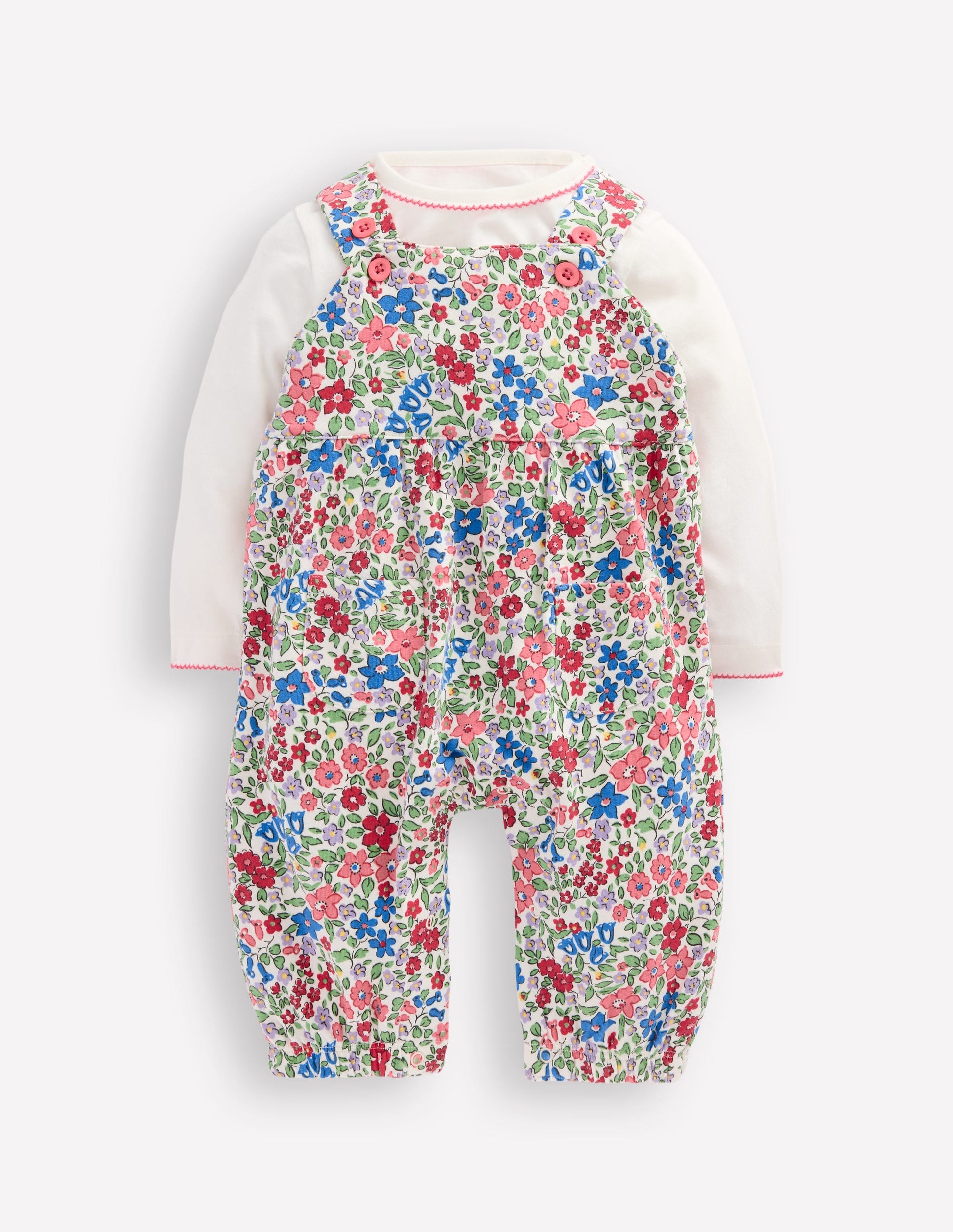 Jersey-Oberteil und Latzhose im Set-Rosarot Blumenbeet-1