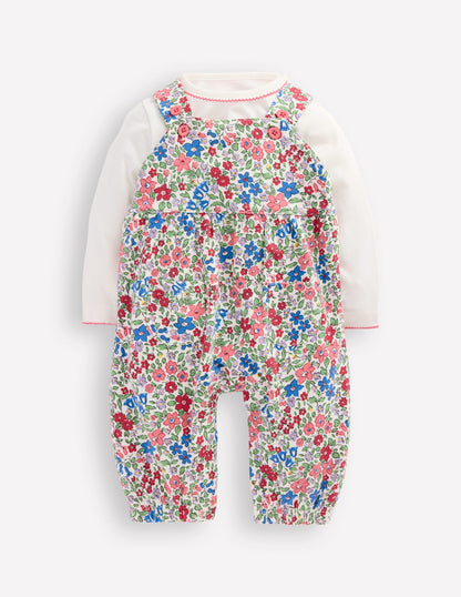 Jersey-Oberteil und Latzhose im Set-Rosarot Blumenbeet-1