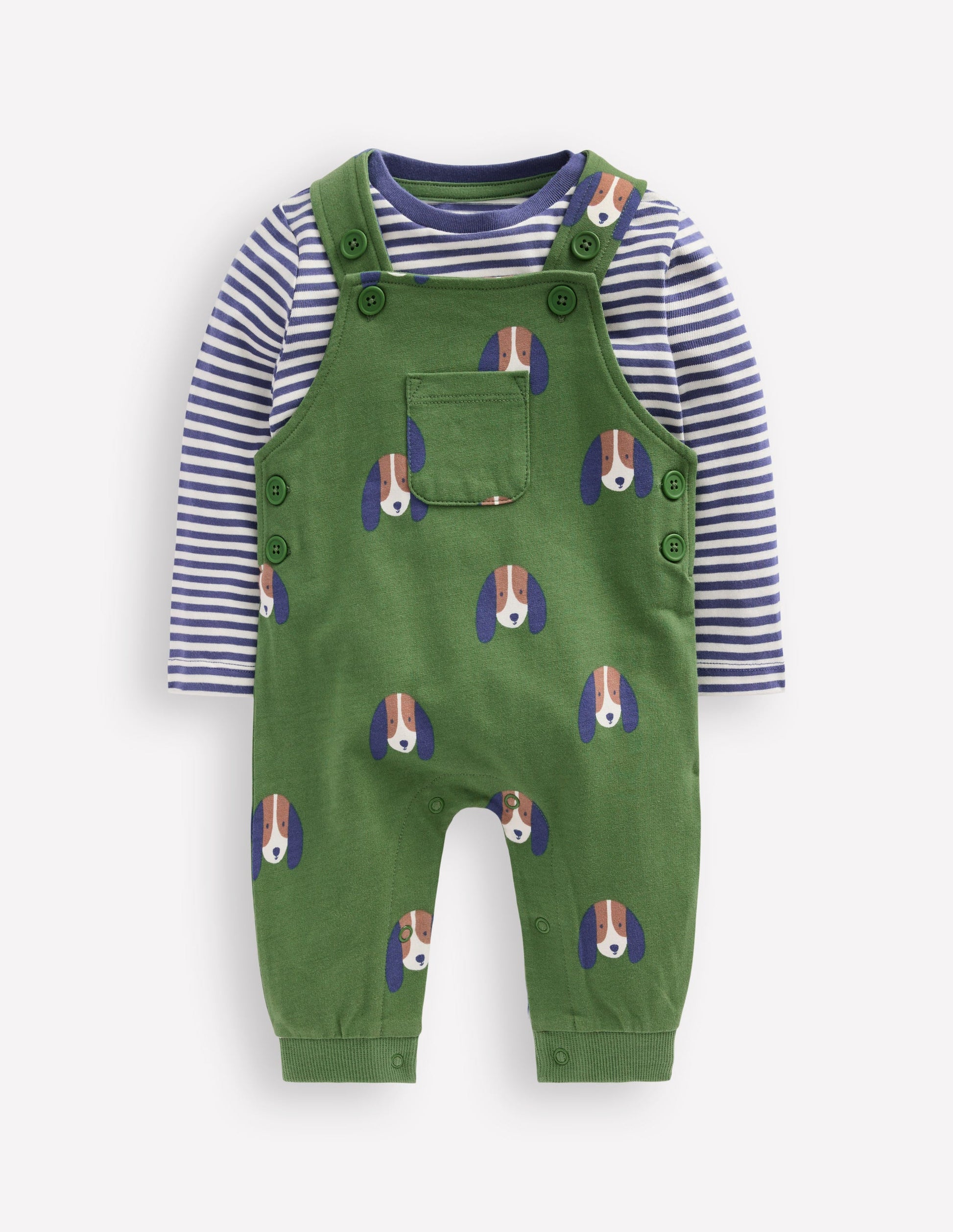 Bedrucktes Jersey-Oberteil und Latzhose im Set-Grün Hunde-1