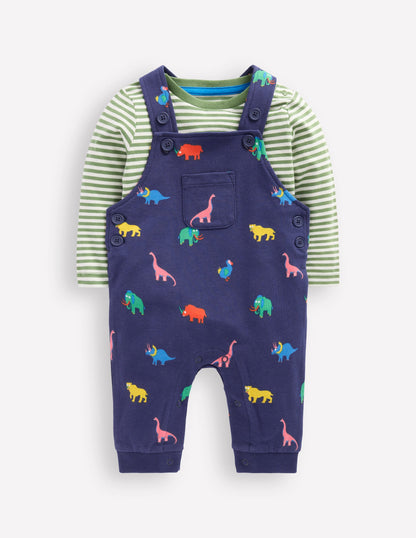 Ensemble en jersey imprimé avec salopette-Animaux préhistoriques multi-1