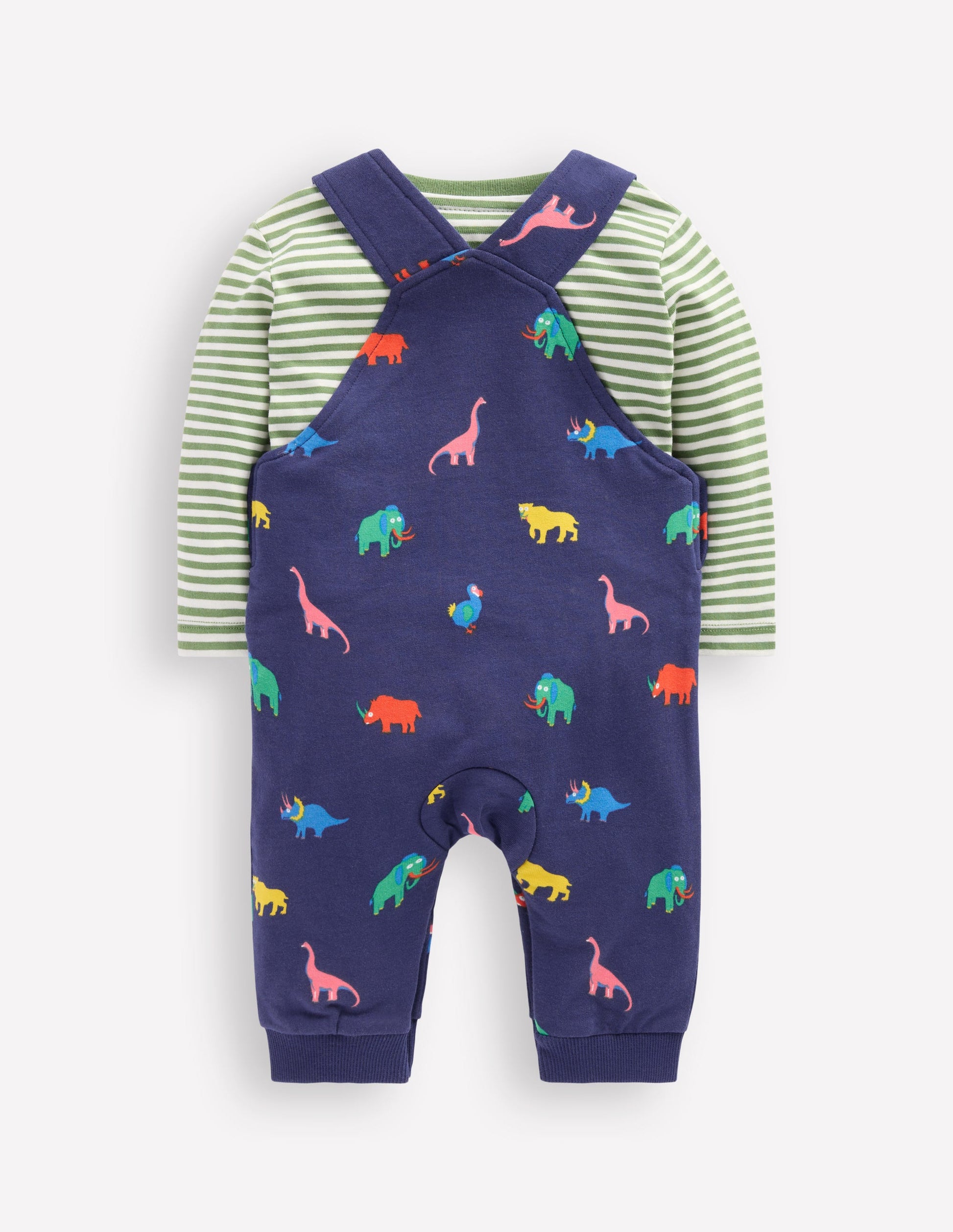 Ensemble en jersey imprimé avec salopette-Animaux préhistoriques multi-2
