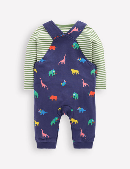 Ensemble en jersey imprimé avec salopette-Animaux préhistoriques multi-2
