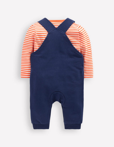 Bedrucktes Jersey-Oberteil und Latzhose im Set-Marineblau Geister