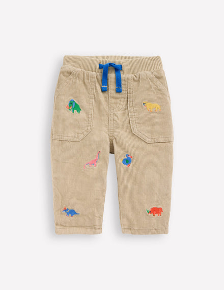 Kuschelige, gefütterte Hose-Prähistorische Stickerei