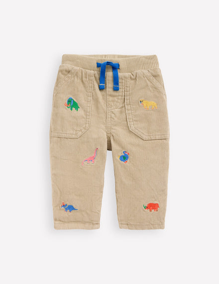 Kuschelige, gefütterte Hose-Prähistorische Stickerei
