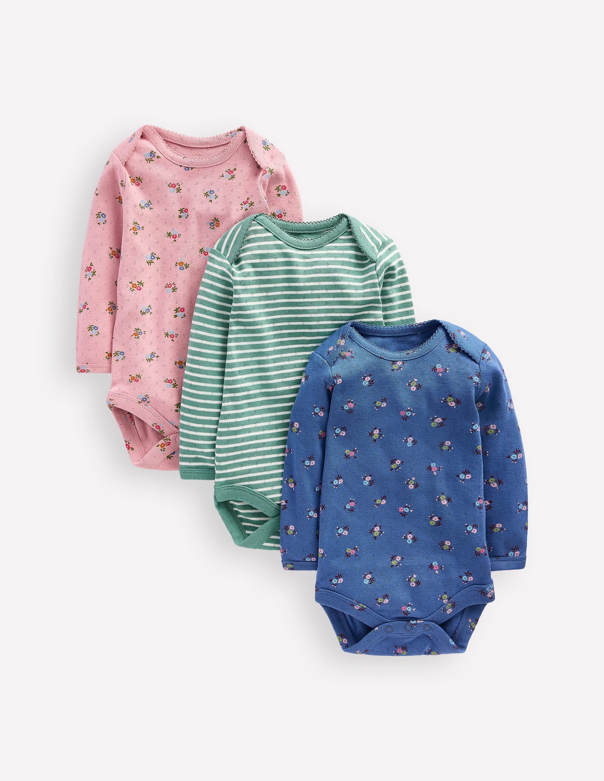 Pointelle-Bodys im 3er-Pack-Rosa/Blau Kleines Blumenmuster - Image 1