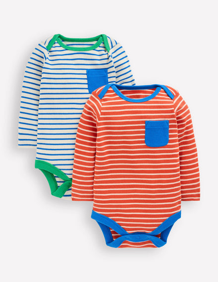 Gerippte Bodys im 2er-Pack-Ackerbohnengrün/Pink, Gestreift