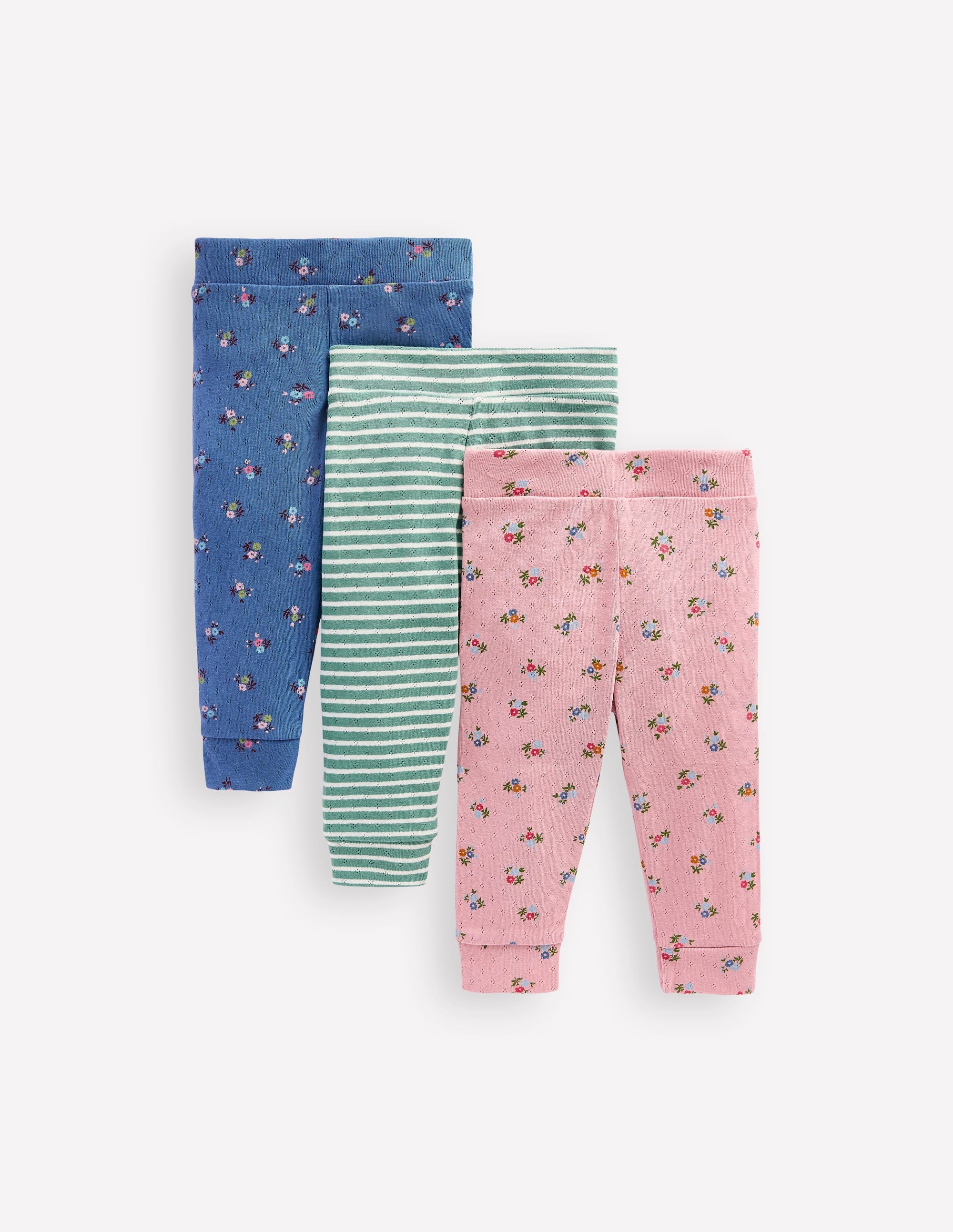 Pointelle-Leggings im 3er-Pack-Rosa/Blau Kleines Blumenmuster - Image 1