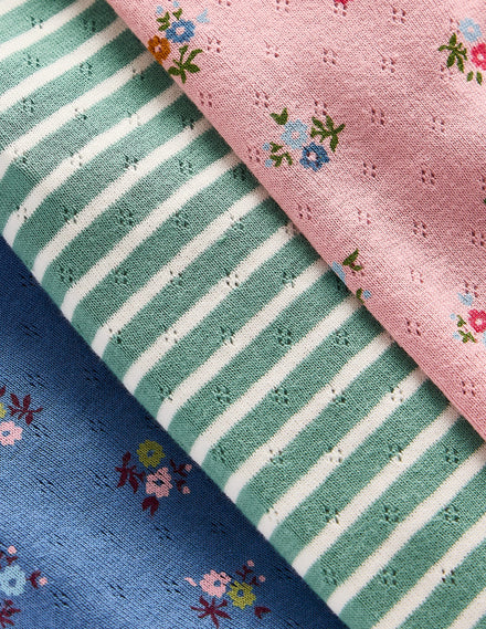 Pointelle-Leggings im 3er-Pack-Rosa/Blau Kleines Blumenmuster