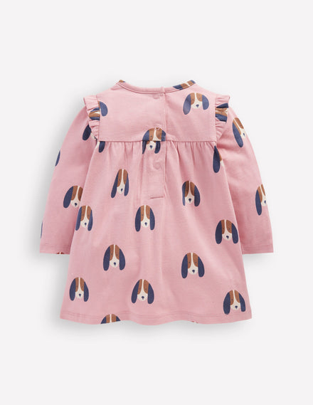 Robe imprimée en jersey-Chiens rose