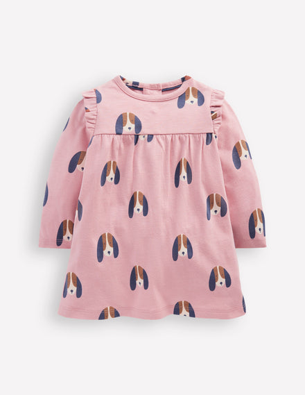 Robe imprimée en jersey-Chiens rose