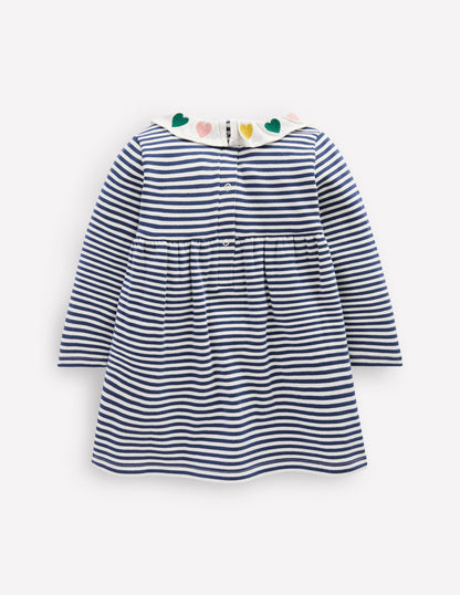 Jerseykleid mit Stickerei-Steuerbordblau Naturweiß Streifen-2