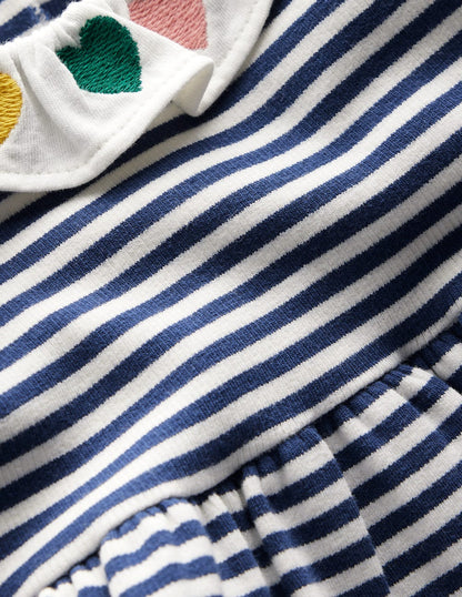 Jerseykleid mit Stickerei-Steuerbordblau Naturweiß Streifen-3