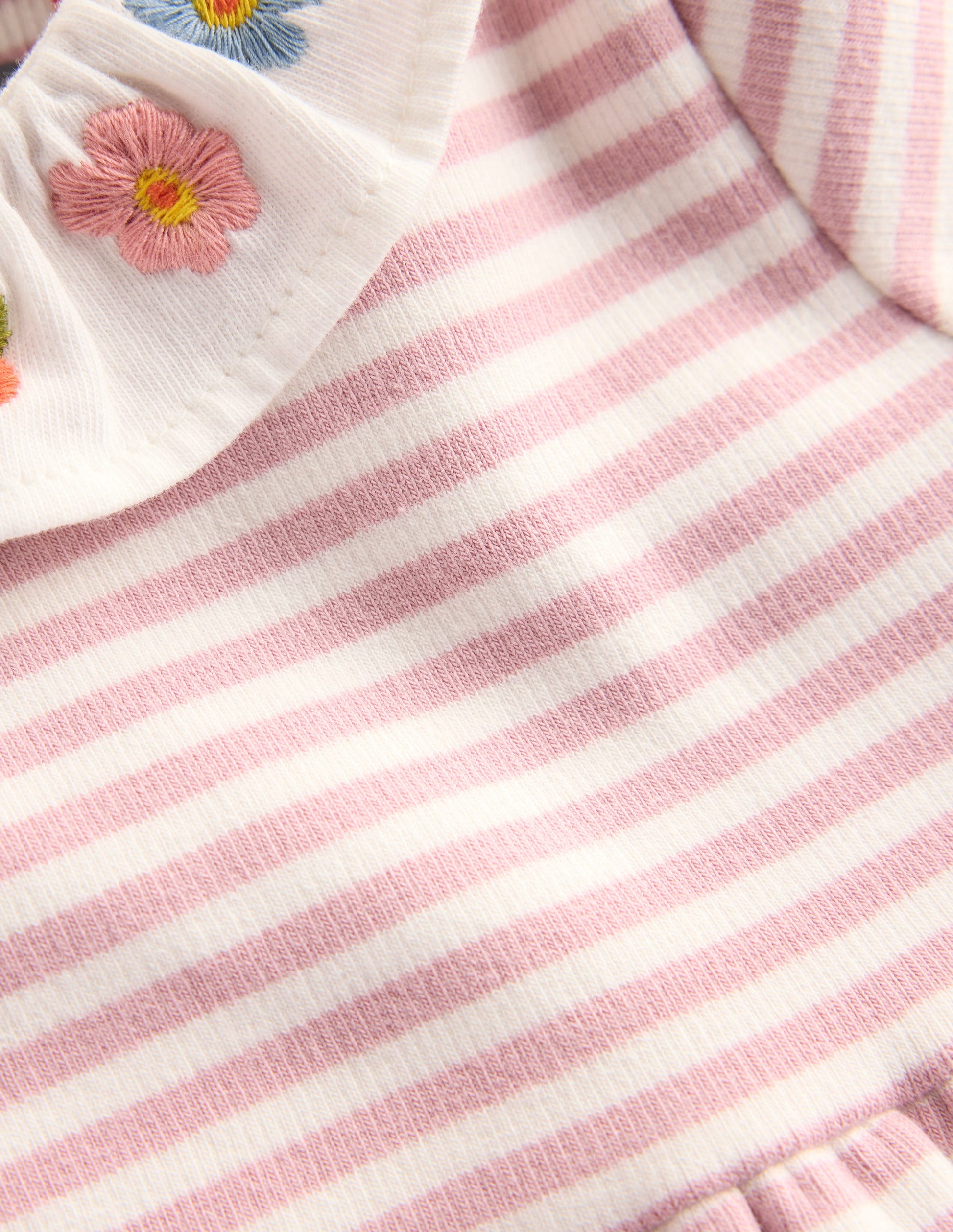 Jerseykleid mit Stickerei-Vintage-Rosa Sanftes Naturweiß Streifen-3