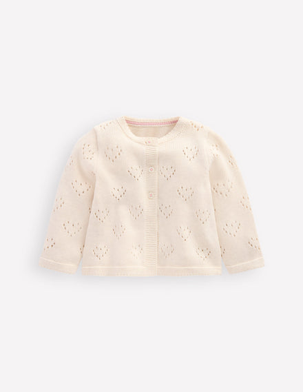 Hübsche Pointelle-Strickjacke-Naturweiß
