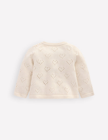 Hübsche Pointelle-Strickjacke-Naturweiß