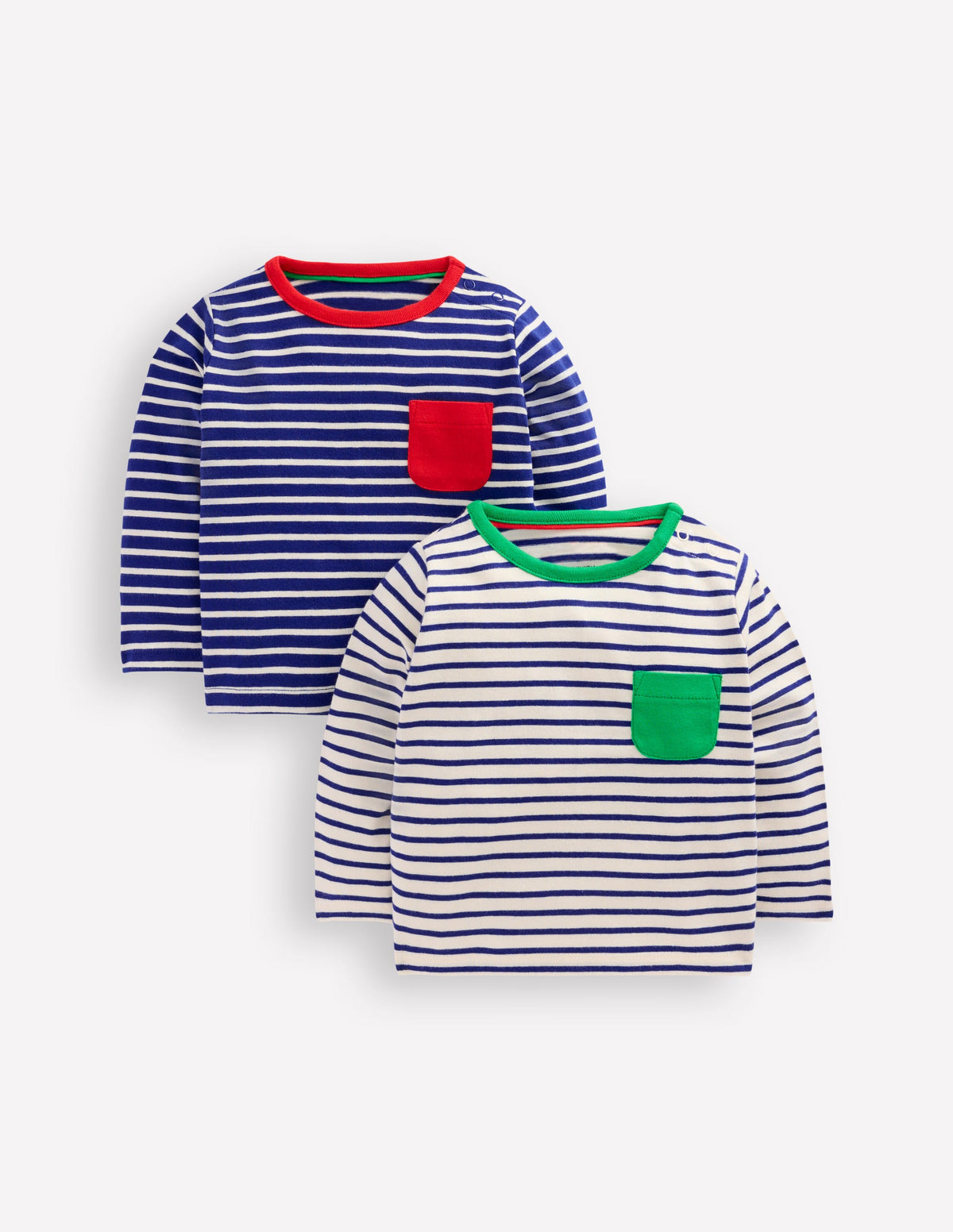 Baumwoll-Langarmshirts im Doppelpack-Blau/Weiß Streifen - Image 1