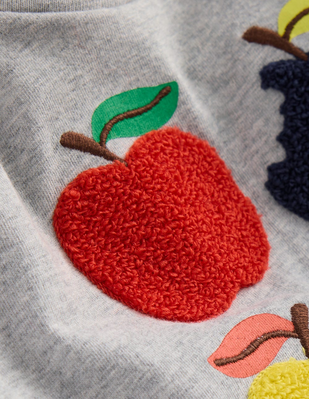 Langärmliges T-Shirt mit Applikation-Grau Meliert, Äpfel-3