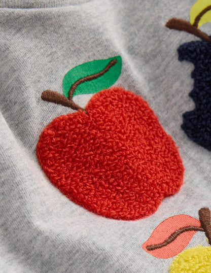 Langärmliges T-Shirt mit Applikation-Grau Meliert, Äpfel-3