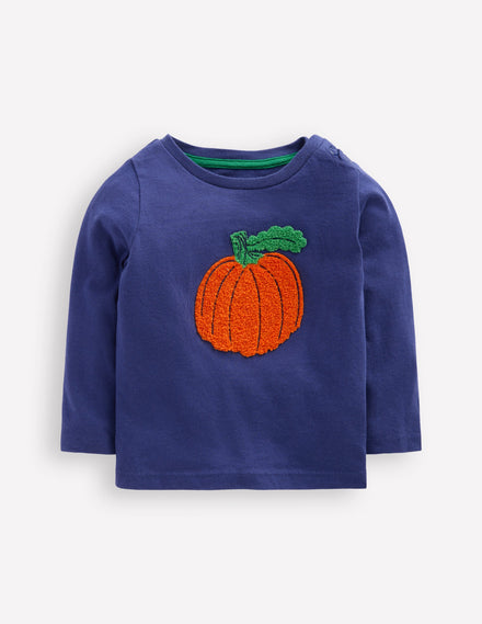 Langärmliges T-Shirt mit Applikation-Marineblau Kürbis