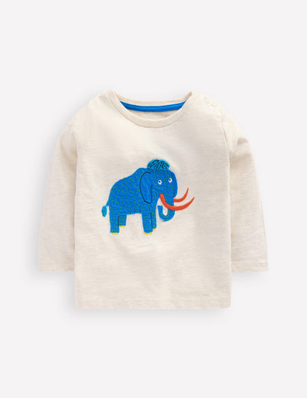 Langärmliges T-Shirt mit Applikation-Haferbeige Mammut