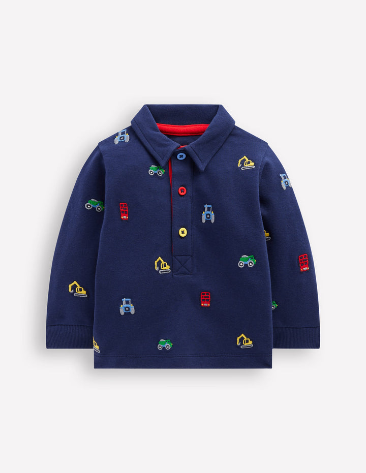 Jersey Sweat Rugby Shirt-Blue Transport Embroidery