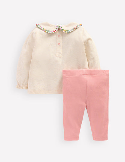 Jersey-Set mit Kragen-Beige Meliert-2