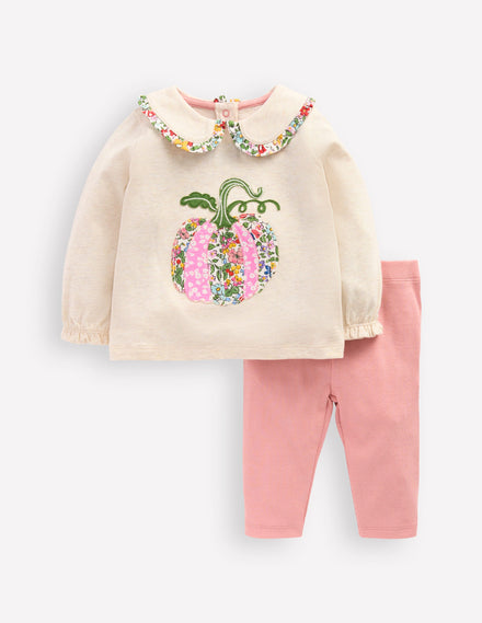 Jersey-Set mit Kragen-Beige Meliert