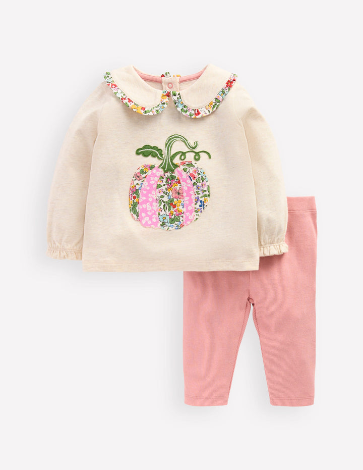 Jersey-Set mit Kragen-Beige Meliert