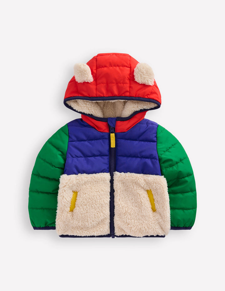 Teddyfell-Mix-Jacke für Jungen-Bunt Blockfarben