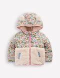Veste avec borg-Motif floral baie ivoire