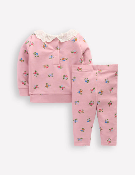Sweatshirt-Spielset-Pink Geblümt