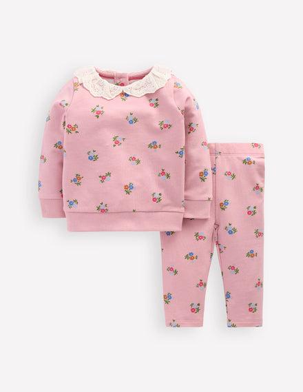 Sweatshirt-Spielset-Pink Geblümt