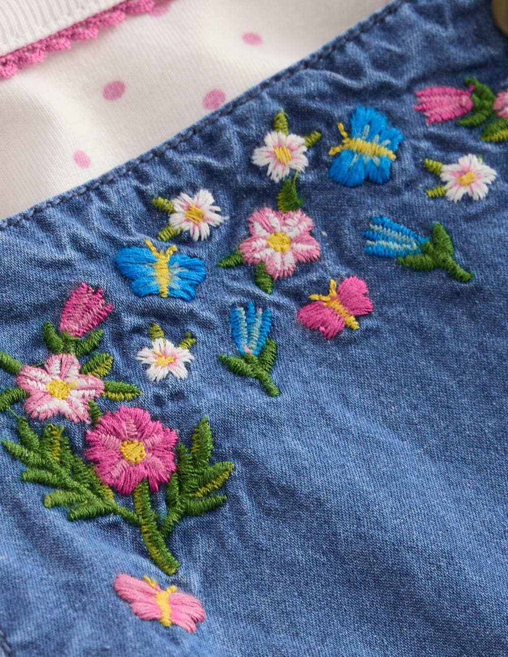Gewebtes Latzhosen-Set-Blau Chambray Stickerei - Image 3