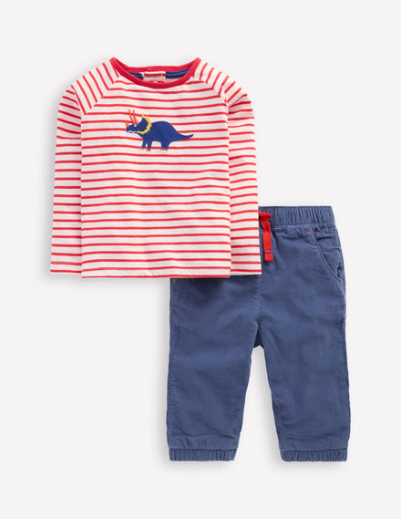 Ensemble tissé en jersey-Rayé rouge dinosaure
